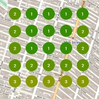 After geo grid of the same area: the business now ranks 1st or 2nd across most of the 5 by 5 grid, with 3rd along the bottom row.